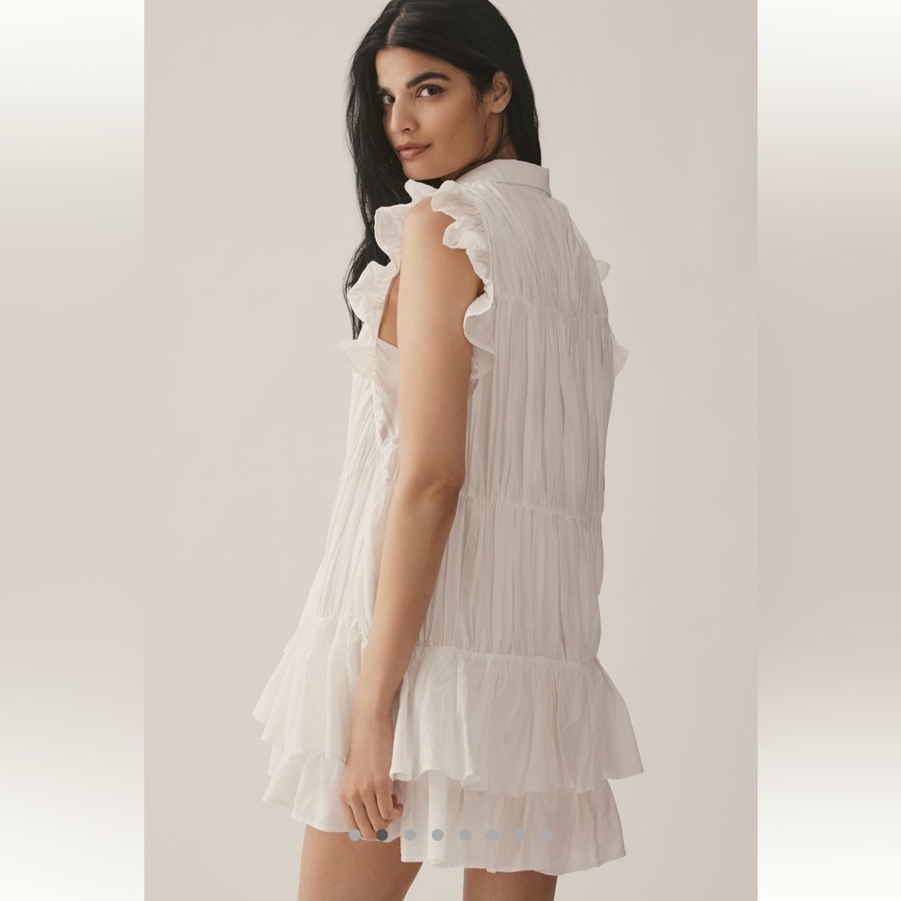 Anthropologie Sleeveless Ruffle Mini Shirt Dress - Picture 2 of 7